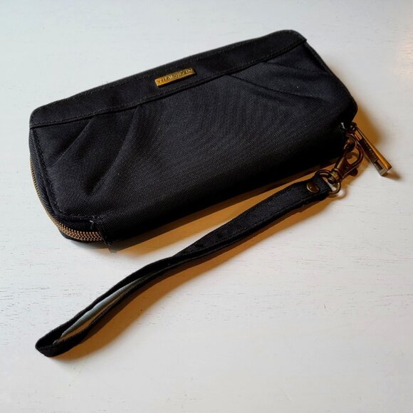 Travelon Zipper Wristlet Wallet Black with Purple Lining - Picture 1 of 9